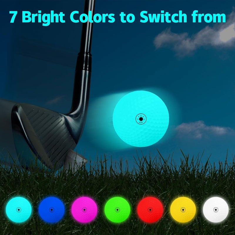 THIODOON Glow in The Dark Golf Balls - 7 Color LED, No Timer, Easy On/Off, 6 Pack - Image 2